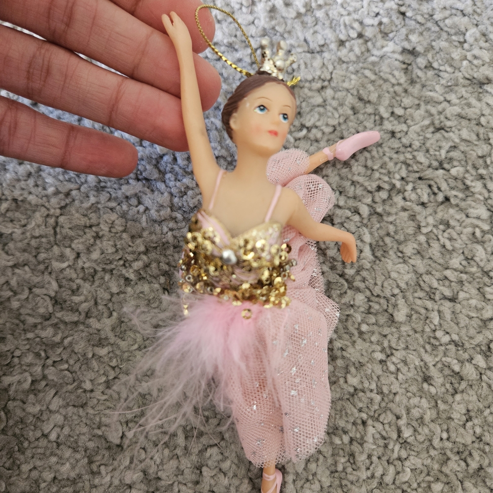 Ballet Dancer Ornament with Gold and Pink Details